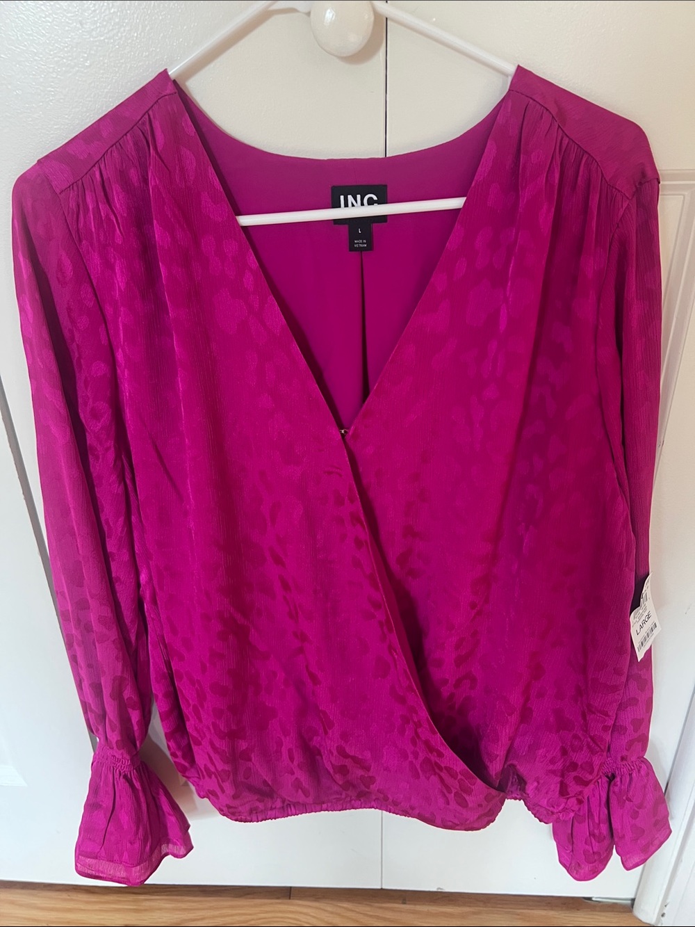 NWT INC Magenta Faux-Wrap Blouse